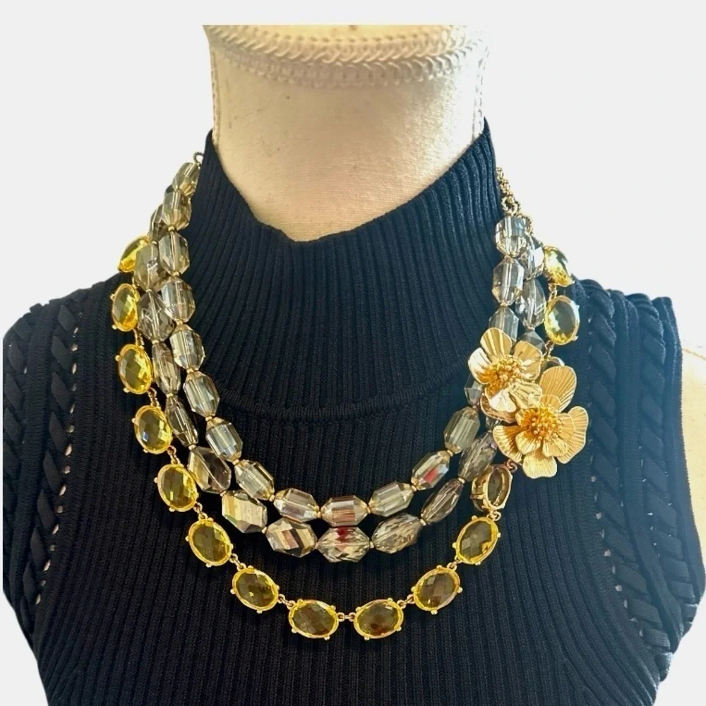 White House Black Market Gold Floral Statement Necklace